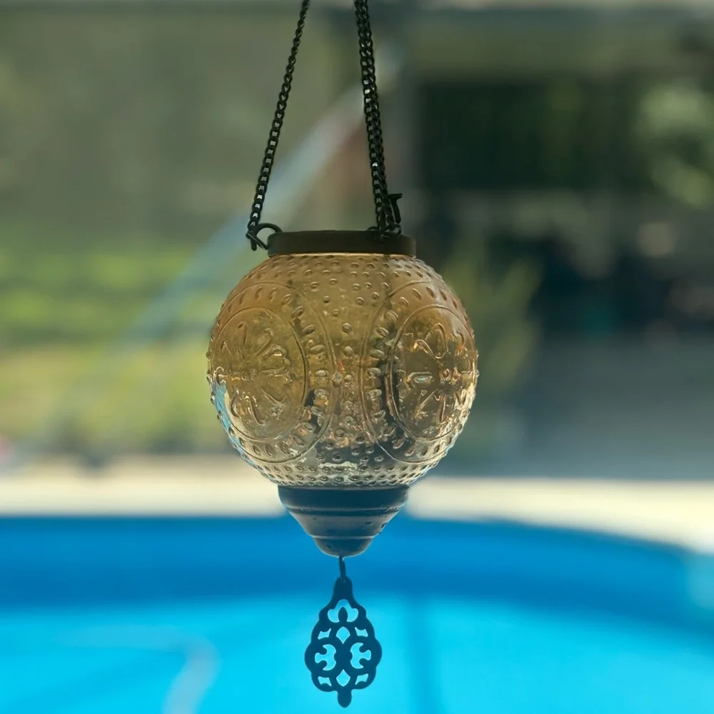 Moroccan style glass and metal hanging candle holder new